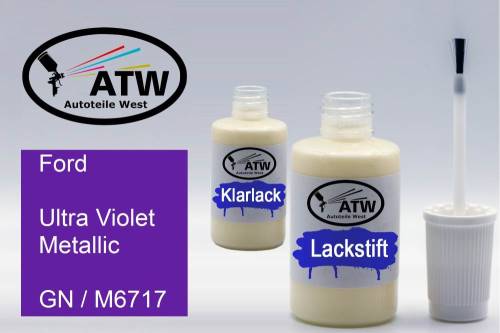 Ford, Ultra Violet Metallic, GN / M6717: 20ml Lackstift + 20ml Klarlack - Set, von ATW Autoteile West.